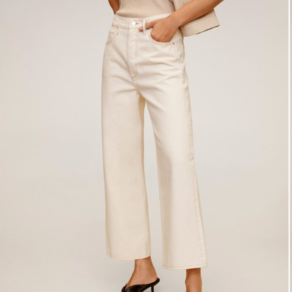 Mango straight high waist jeans size 8, Ecru